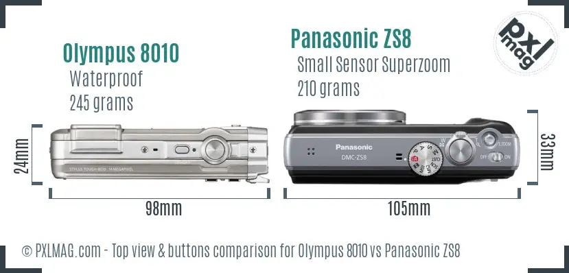 Olympus 8010 vs Panasonic ZS8 top view buttons comparison
