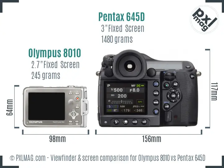Olympus 8010 vs Pentax 645D Screen and Viewfinder comparison