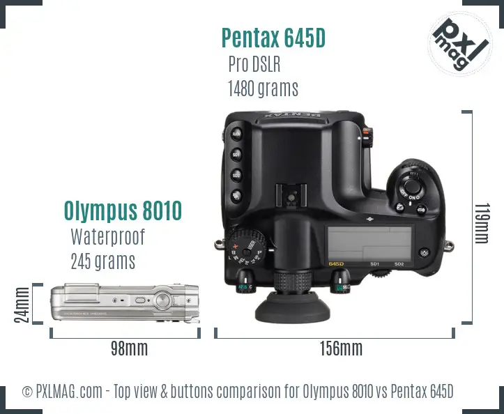 Olympus 8010 vs Pentax 645D top view buttons comparison