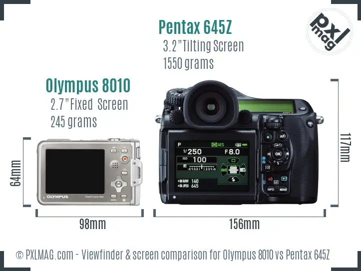 Olympus 8010 vs Pentax 645Z Screen and Viewfinder comparison