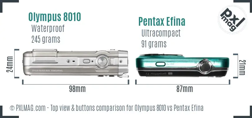 Olympus 8010 vs Pentax Efina top view buttons comparison