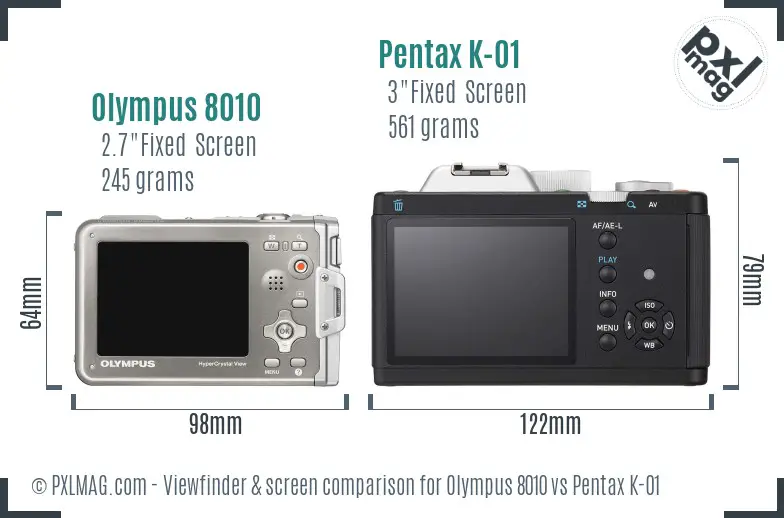 Olympus 8010 vs Pentax K-01 Screen and Viewfinder comparison