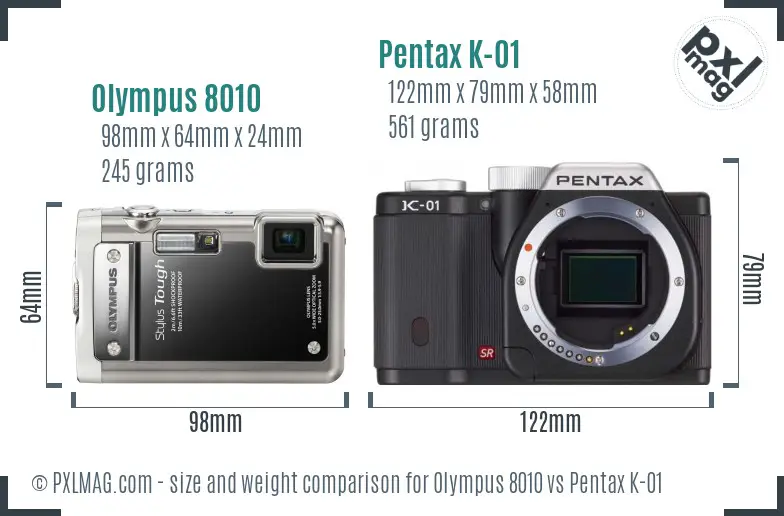 Olympus 8010 vs Pentax K-01 size comparison