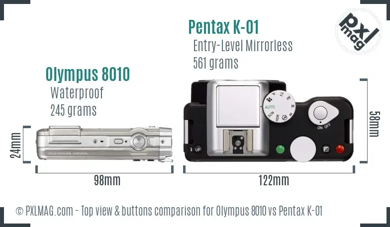 Olympus 8010 vs Pentax K-01 top view buttons comparison