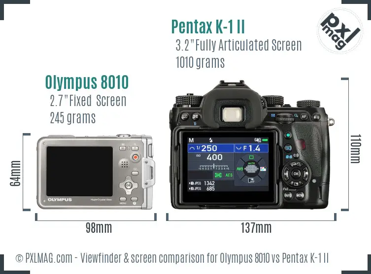 Olympus 8010 vs Pentax K-1 II Screen and Viewfinder comparison