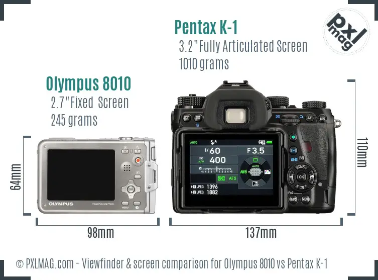 Olympus 8010 vs Pentax K-1 Screen and Viewfinder comparison