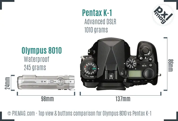 Olympus 8010 vs Pentax K-1 top view buttons comparison