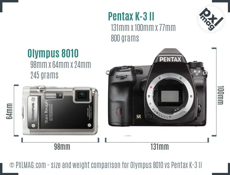 Olympus 8010 vs Pentax K-3 II size comparison