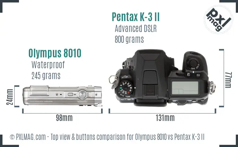 Olympus 8010 vs Pentax K-3 II top view buttons comparison