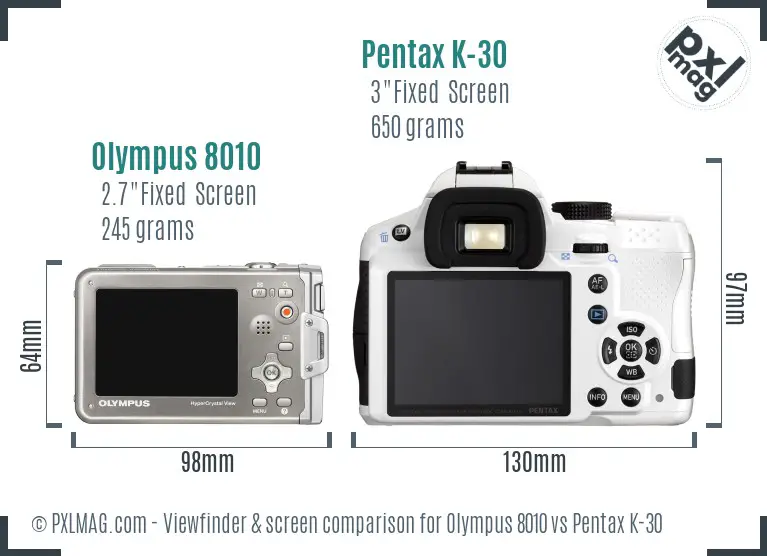 Olympus 8010 vs Pentax K-30 Screen and Viewfinder comparison