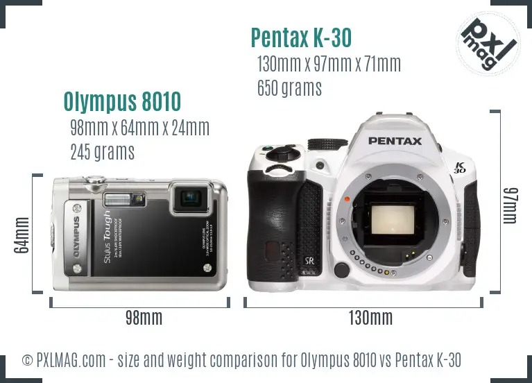 Olympus 8010 vs Pentax K-30 size comparison