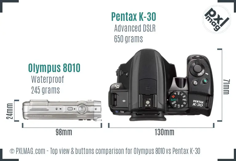 Olympus 8010 vs Pentax K-30 top view buttons comparison