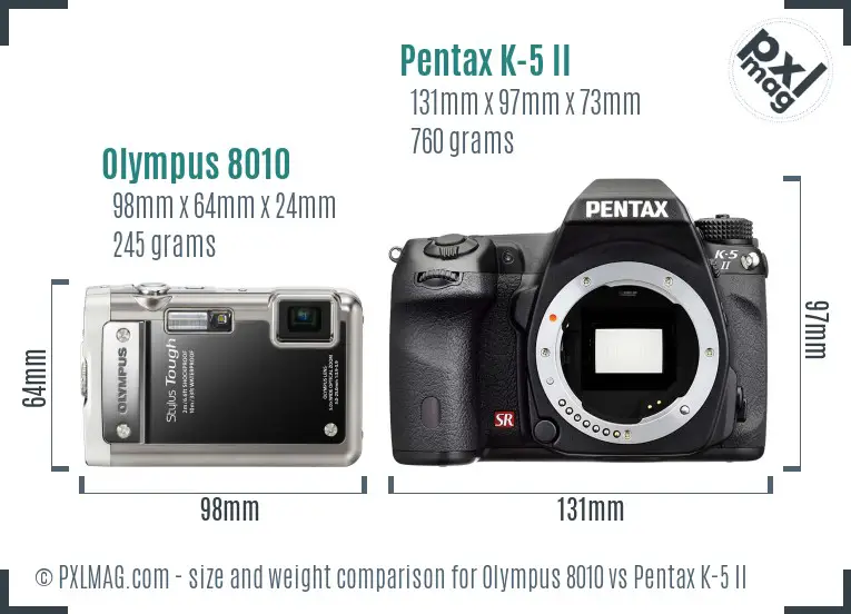 Olympus 8010 vs Pentax K-5 II size comparison