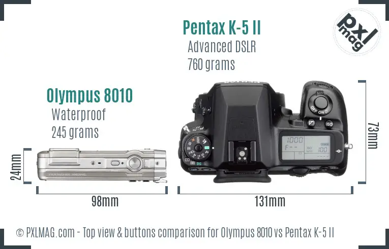 Olympus 8010 vs Pentax K-5 II top view buttons comparison