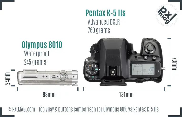 Olympus 8010 vs Pentax K-5 IIs top view buttons comparison