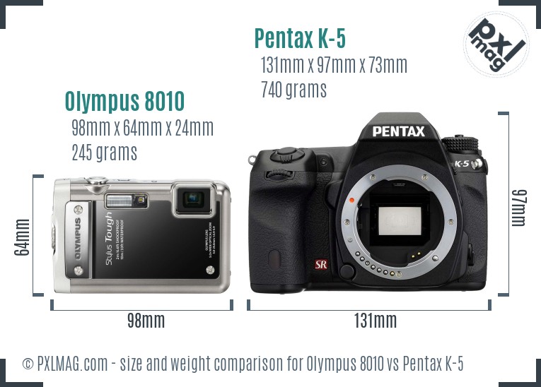 Olympus 8010 vs Pentax K-5 size comparison