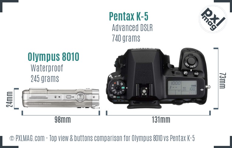 Olympus 8010 vs Pentax K-5 top view buttons comparison