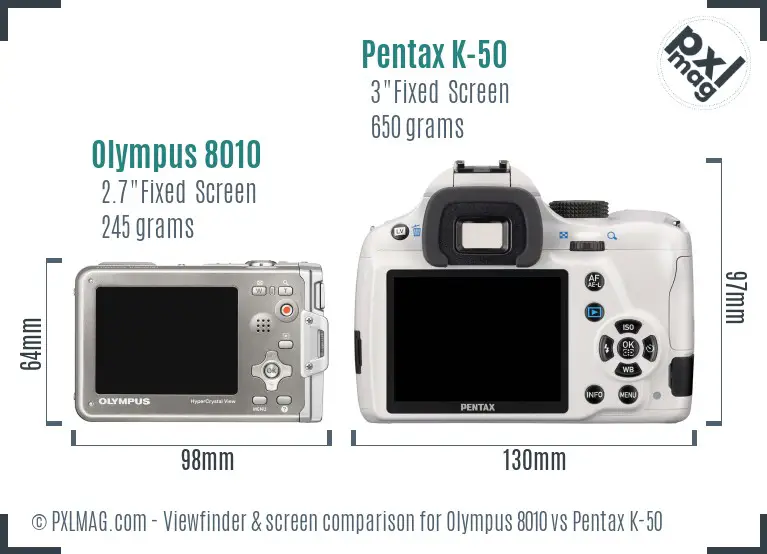 Olympus 8010 vs Pentax K-50 Screen and Viewfinder comparison