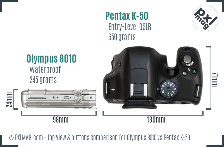 Olympus 8010 vs Pentax K-50 top view buttons comparison