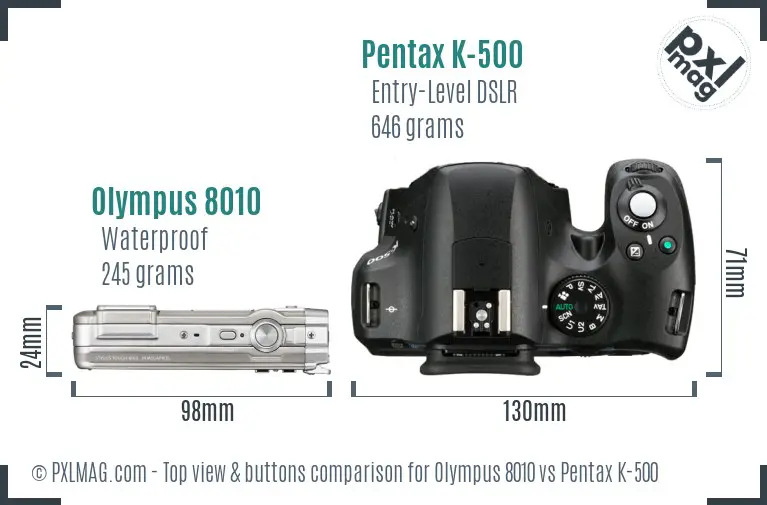 Olympus 8010 vs Pentax K-500 top view buttons comparison