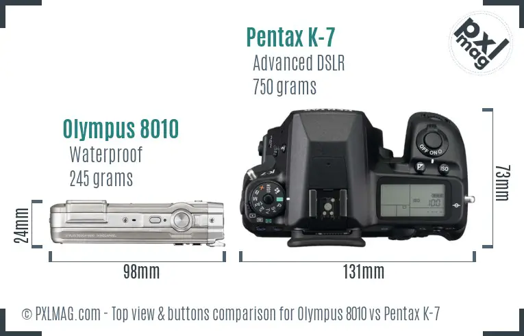 Olympus 8010 vs Pentax K-7 top view buttons comparison