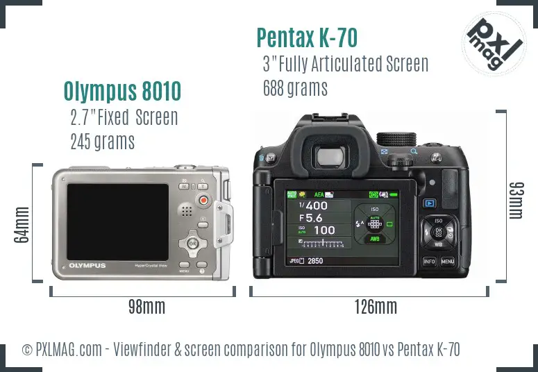 Olympus 8010 vs Pentax K-70 Screen and Viewfinder comparison