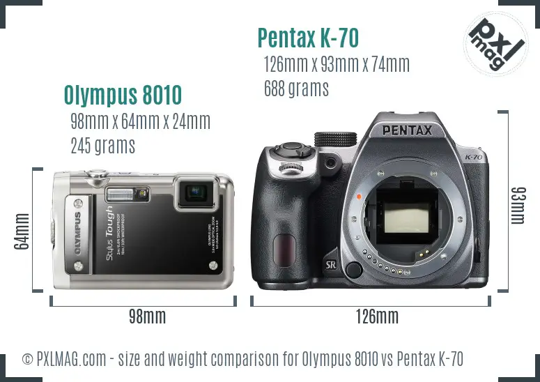 Olympus 8010 vs Pentax K-70 size comparison