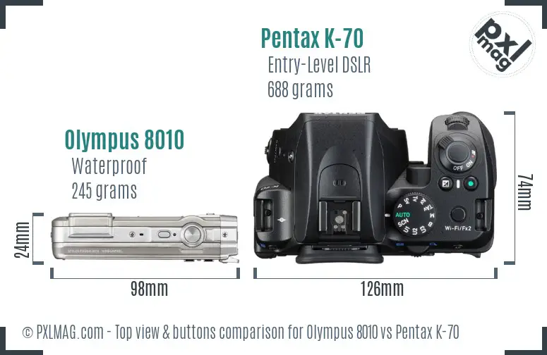 Olympus 8010 vs Pentax K-70 top view buttons comparison