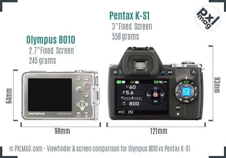 Olympus 8010 vs Pentax K-S1 Screen and Viewfinder comparison