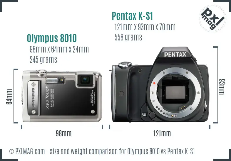 Olympus 8010 vs Pentax K-S1 size comparison