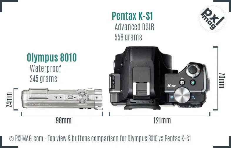 Olympus 8010 vs Pentax K-S1 top view buttons comparison