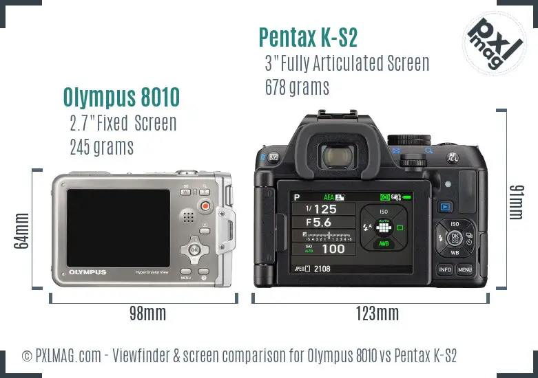 Olympus 8010 vs Pentax K-S2 Screen and Viewfinder comparison