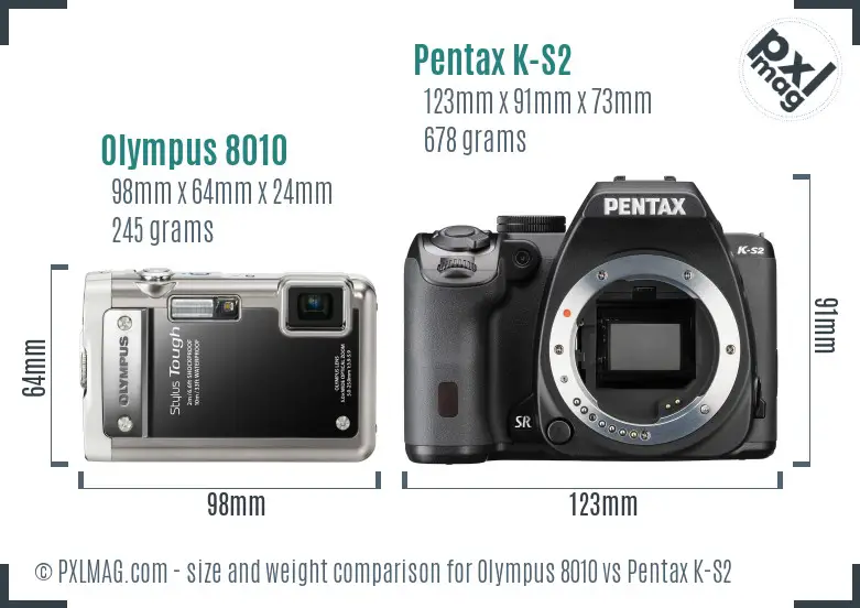 Olympus 8010 vs Pentax K-S2 size comparison