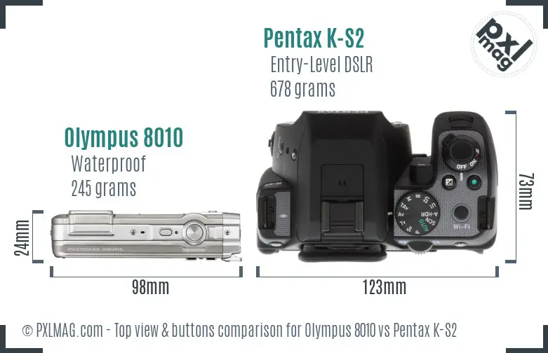 Olympus 8010 vs Pentax K-S2 top view buttons comparison