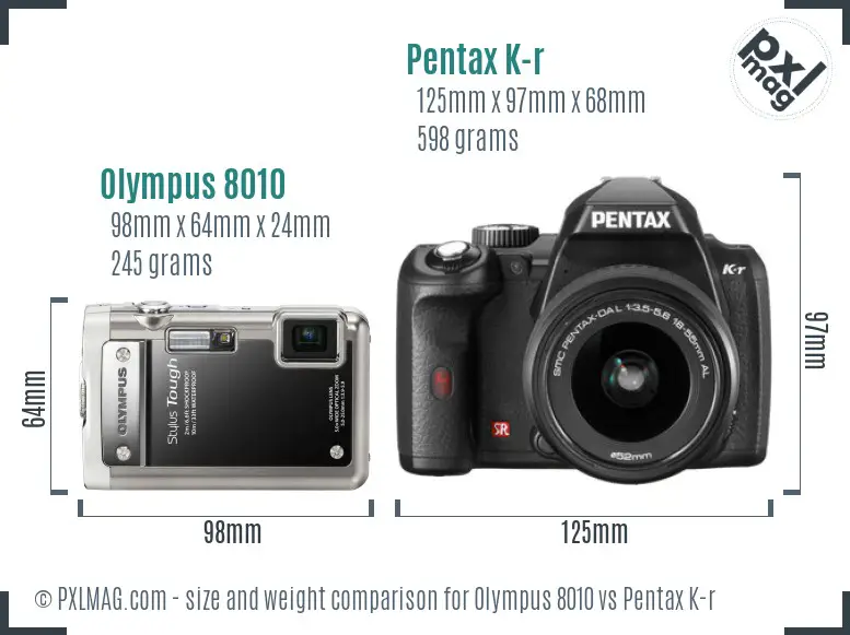 Olympus 8010 vs Pentax K-r size comparison