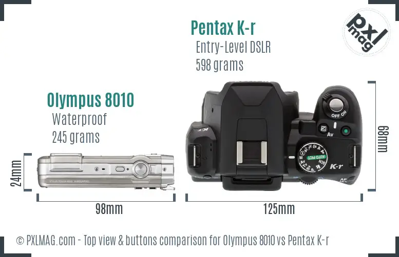 Olympus 8010 vs Pentax K-r top view buttons comparison