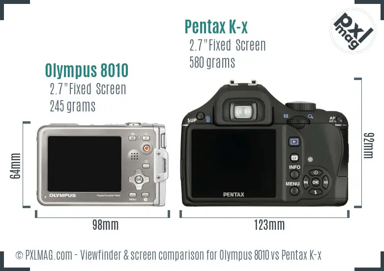 Olympus 8010 vs Pentax K-x Screen and Viewfinder comparison