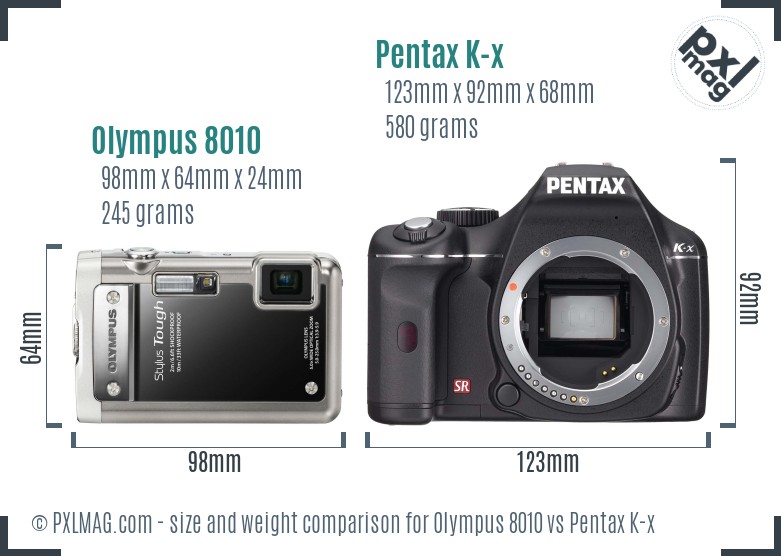 Olympus 8010 vs Pentax K-x size comparison