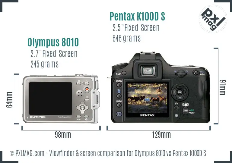 Olympus 8010 vs Pentax K100D S Screen and Viewfinder comparison