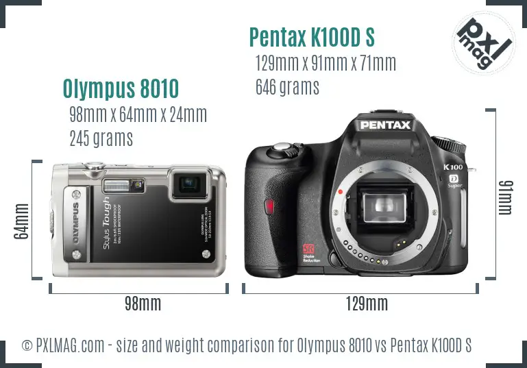 Olympus 8010 vs Pentax K100D S size comparison