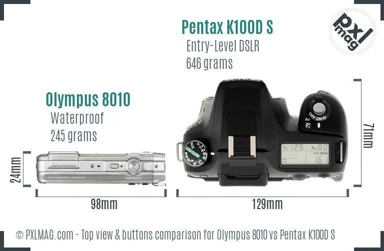 Olympus 8010 vs Pentax K100D S top view buttons comparison