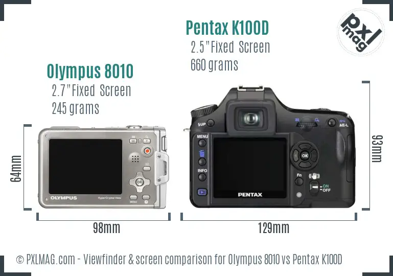 Olympus 8010 vs Pentax K100D Screen and Viewfinder comparison