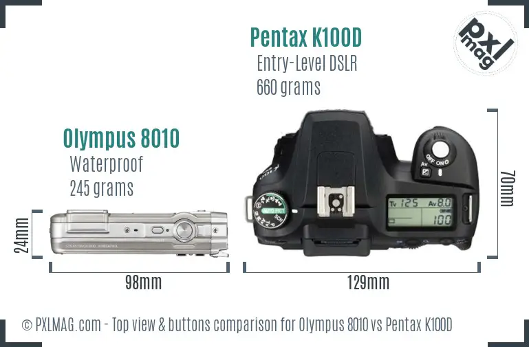 Olympus 8010 vs Pentax K100D top view buttons comparison