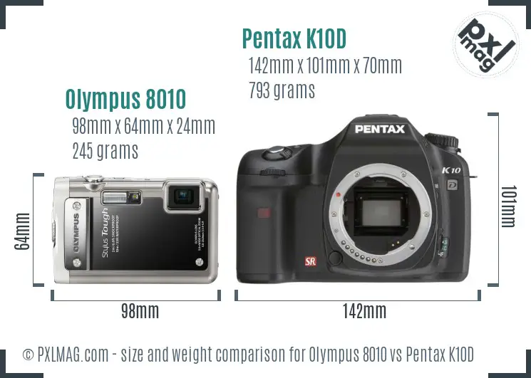 Olympus 8010 vs Pentax K10D size comparison