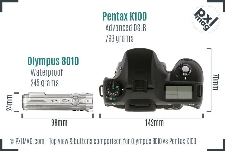 Olympus 8010 vs Pentax K10D top view buttons comparison