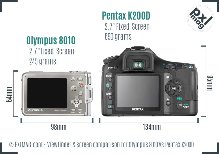 Olympus 8010 vs Pentax K200D Screen and Viewfinder comparison