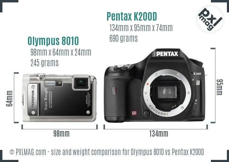 Olympus 8010 vs Pentax K200D size comparison