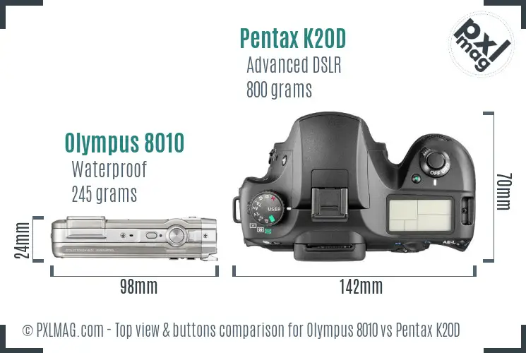 Olympus 8010 vs Pentax K20D top view buttons comparison