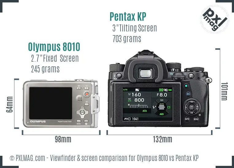 Olympus 8010 vs Pentax KP Screen and Viewfinder comparison