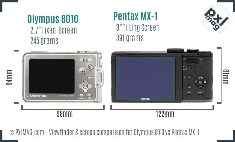Olympus 8010 vs Pentax MX-1 Screen and Viewfinder comparison